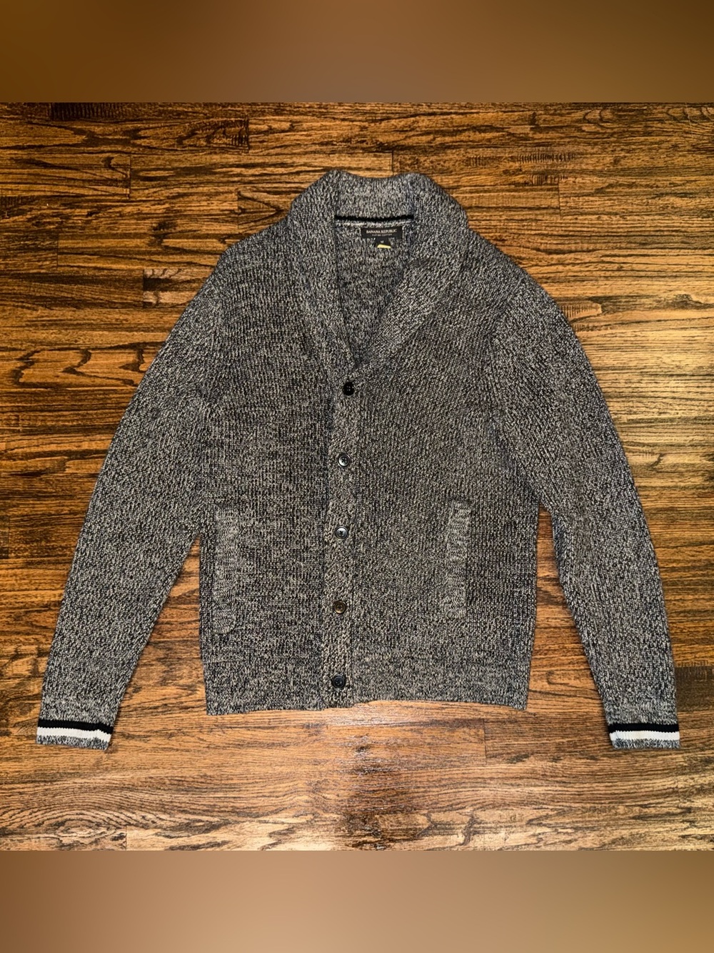 Banana Republic Knit Shawl Cardigan Sweater Grey/Black Marl Size Medium